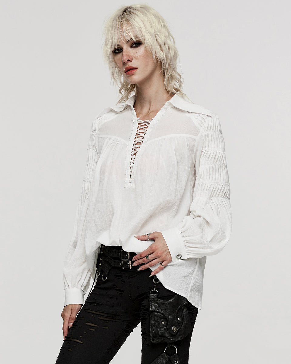 PR-WY-1526CCF-WHF Womens Steampunk Pirate Blouse Top - White