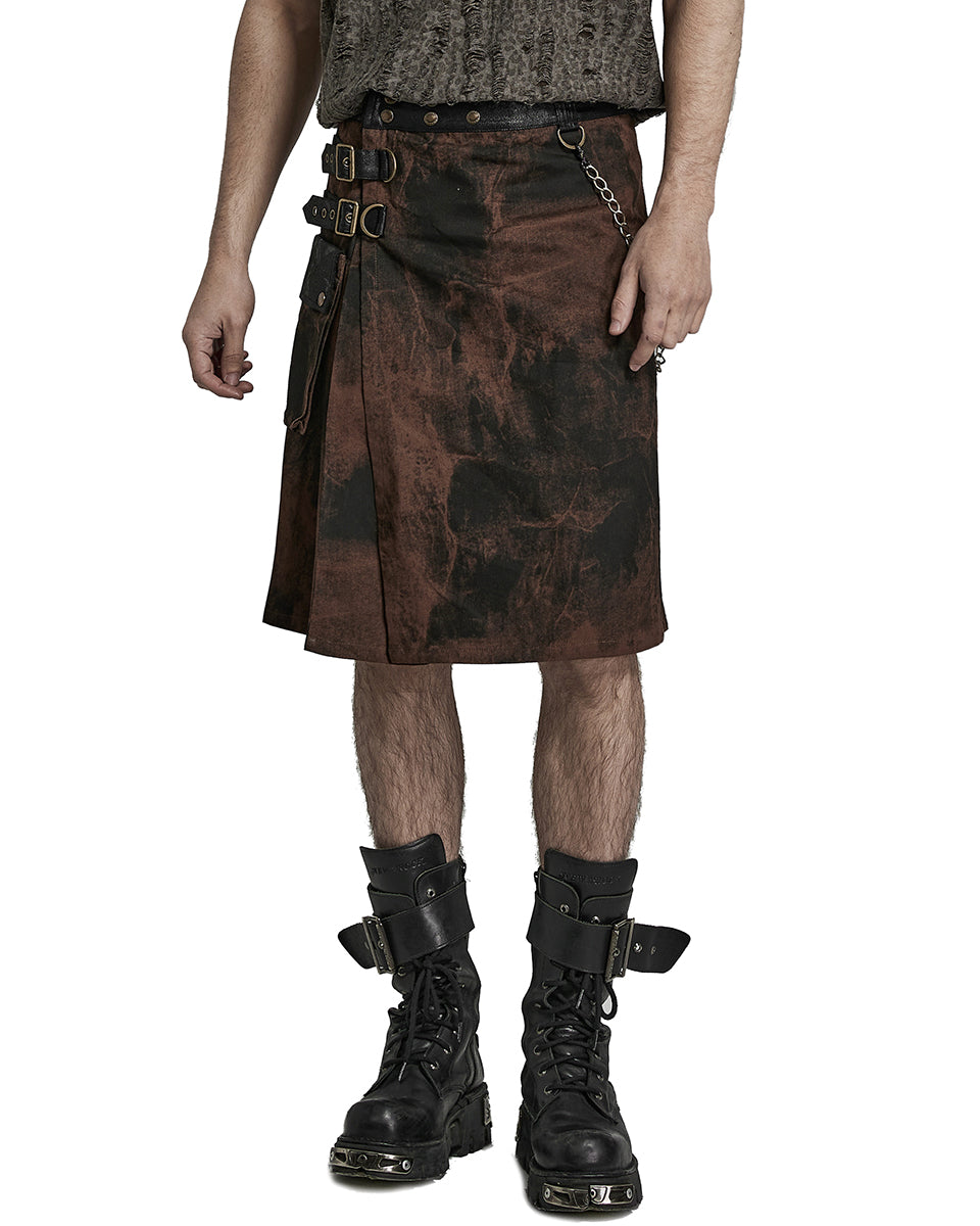 PR-Q632-BKBNM Mens Desert Outlaw Apocalyptic Steampunk Utility Kilt - Black & Brown