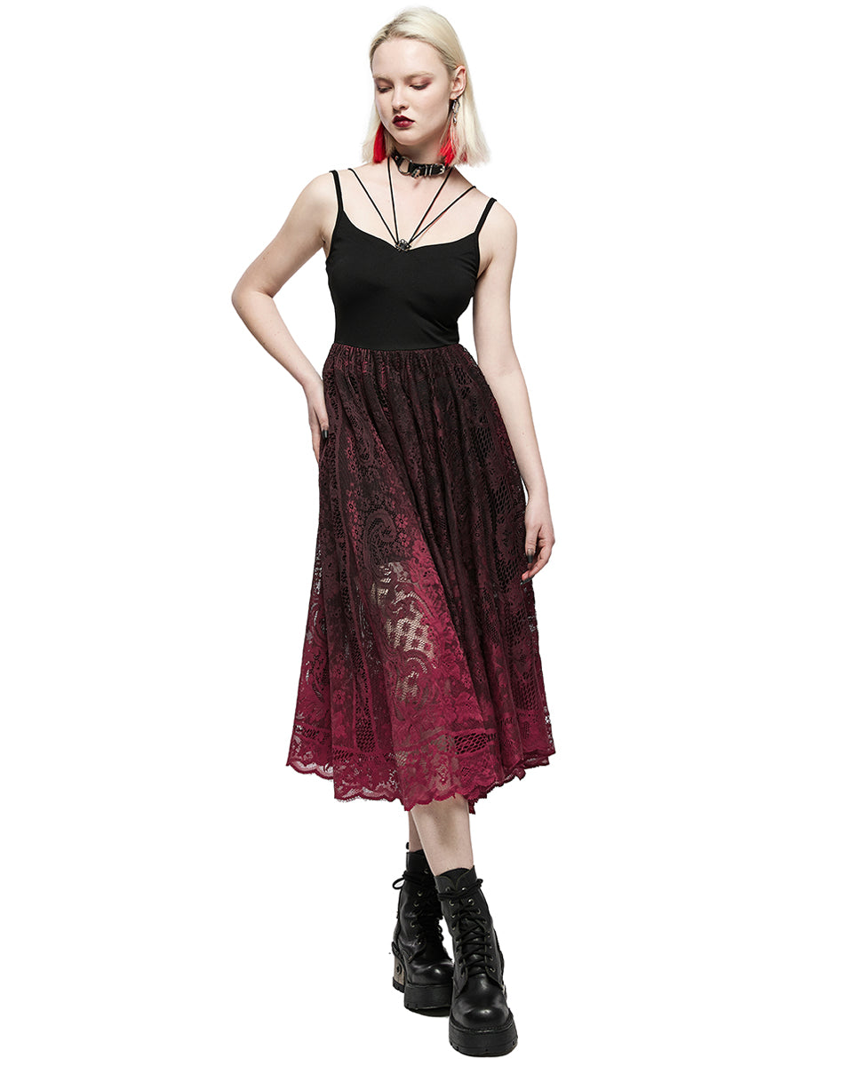 OQ-014 Daily Life Casual Gothic Gradient Dress - Black & Red