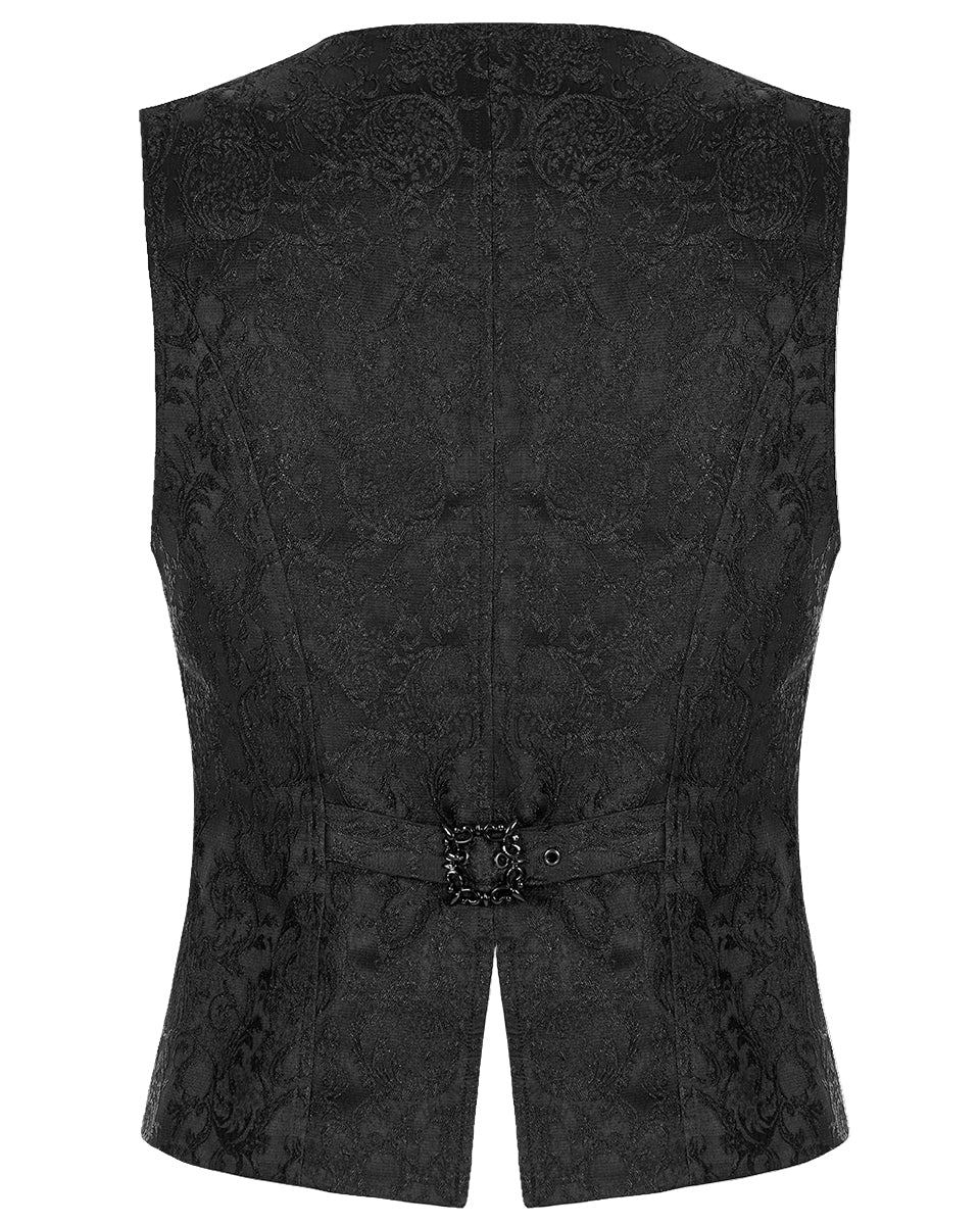 WY-1436 Mens Dark Gothic Aristocrat Chained Waistcoat Vest - Black Jacquard