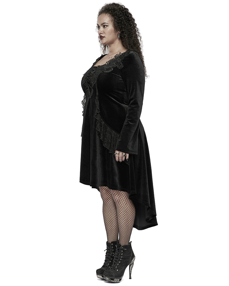 DQ-577 Plus Size Womens Velvet Gothic Lace Applique Dress