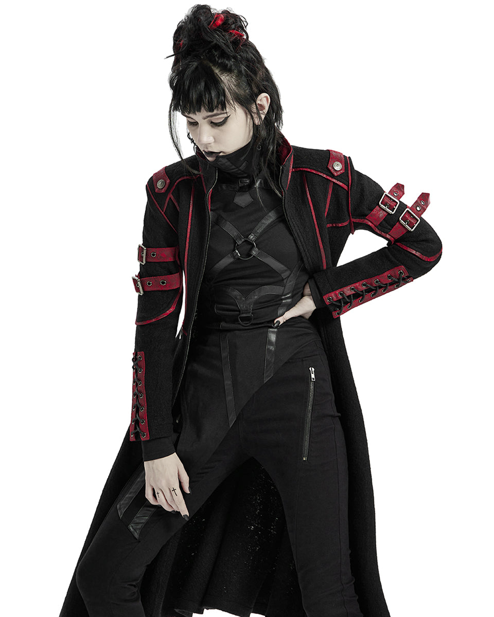 WY-1302 Insurrectine Womens Cyberpunk Coat - Black & Red