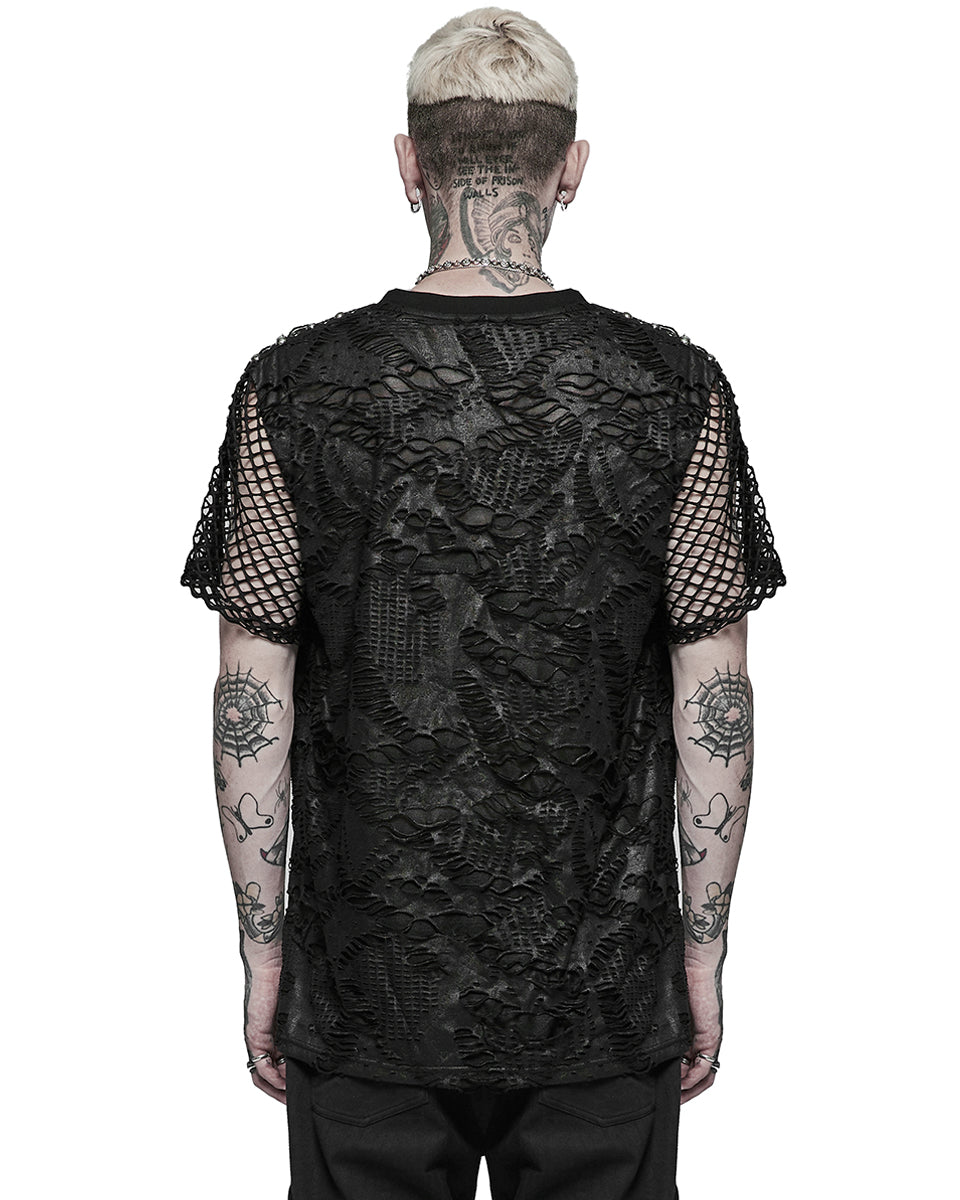 WT-703 Mens Apocalyptic Broken Mesh Tee