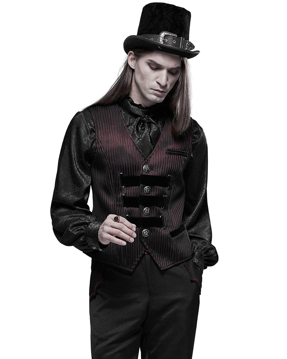 WY-1318 Thorsten Mens Gothic Aristocrat Waistcoat Vest - Black & Red