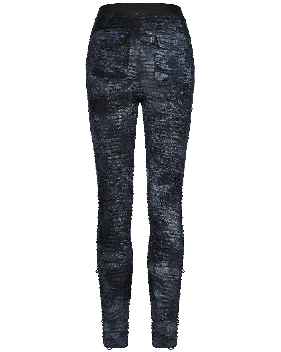 WK-537 Womens Subterrania Shredded Apocalyptic Grunge Leggings - Black & Blue