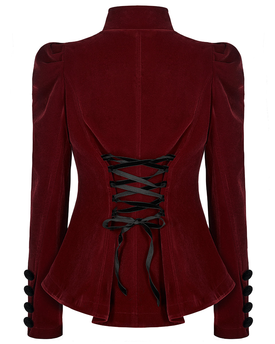 WY-1045 Vesperina Womens Gothic Velvet Riding Jacket - Red