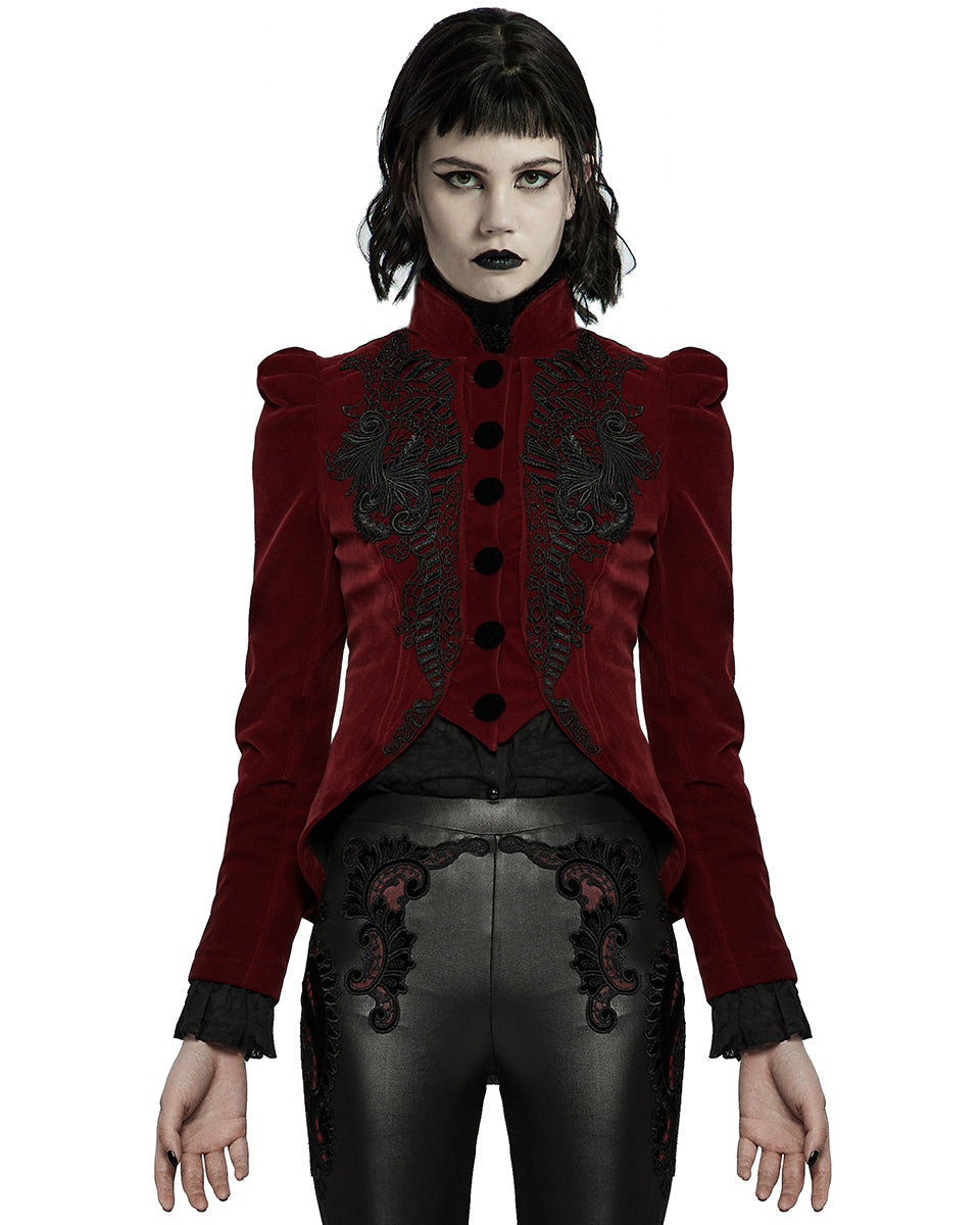 WY-1045 Vesperina Womens Gothic Velvet Riding Jacket - Red