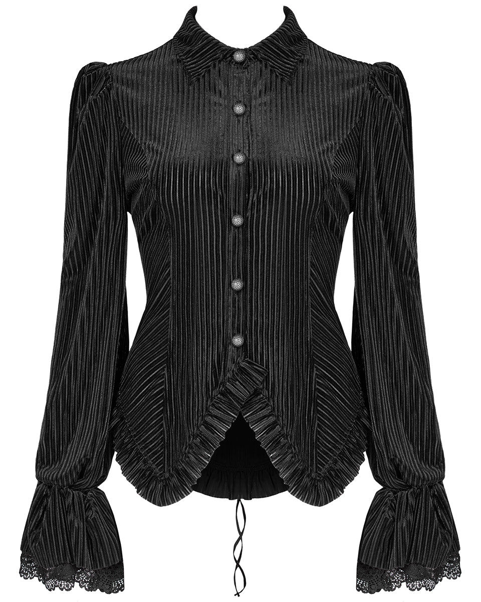 WY-1041 Morgana Womens Gothic Velvet Blouse Top - Black