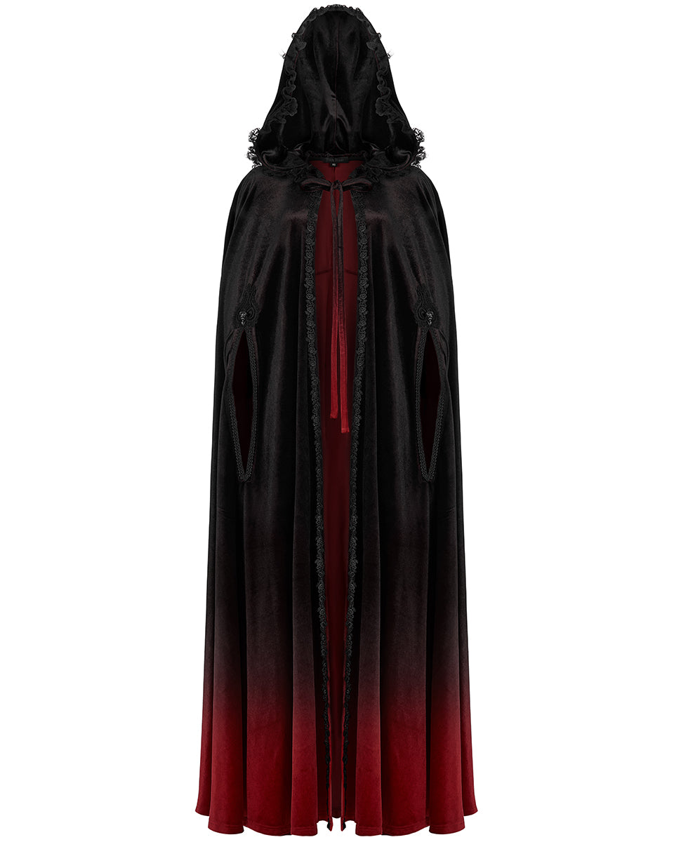 WY-1426 Womens Gothic Gradient Velvet Cloak - Black & Red