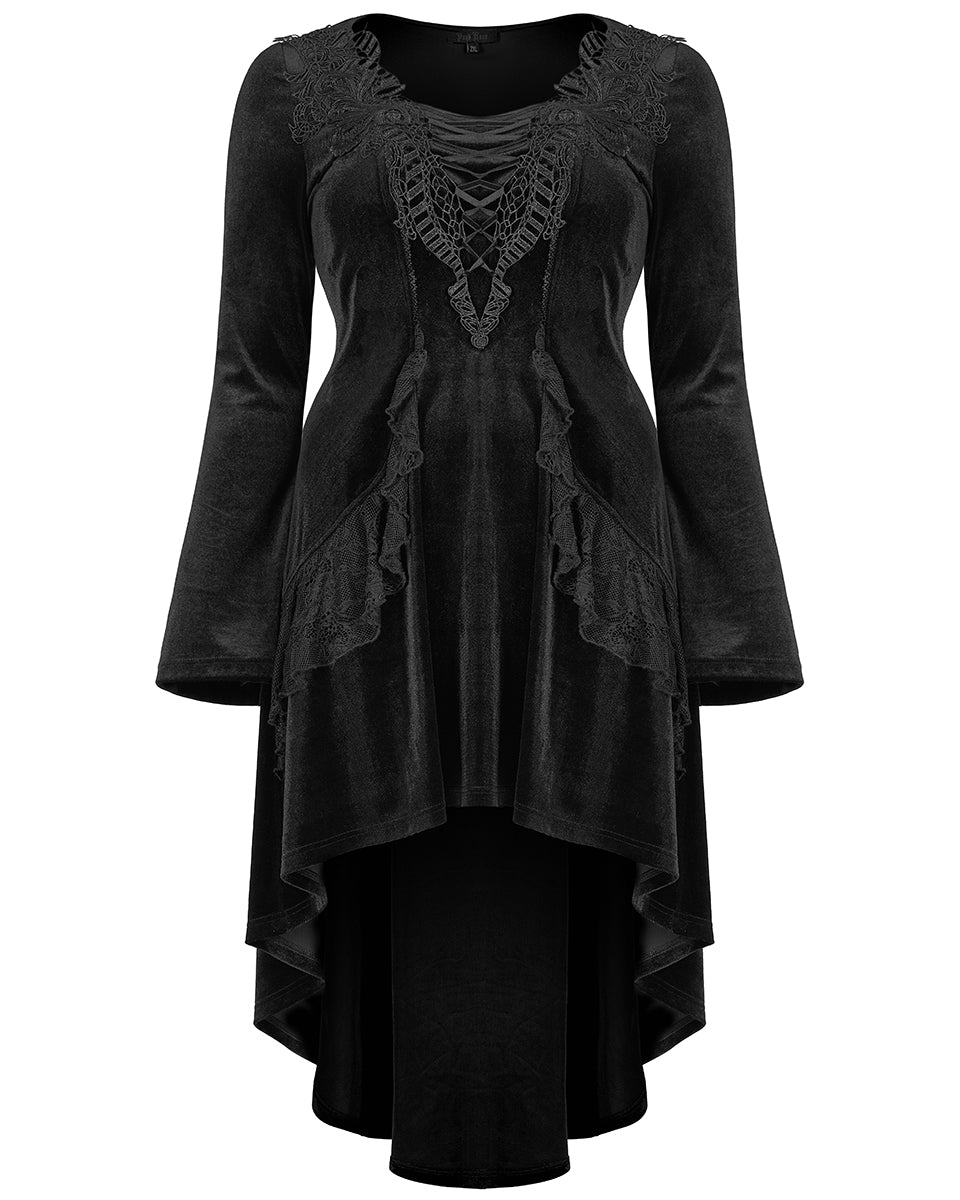 DQ-577 Plus Size Womens Velvet Gothic Lace Applique Dress