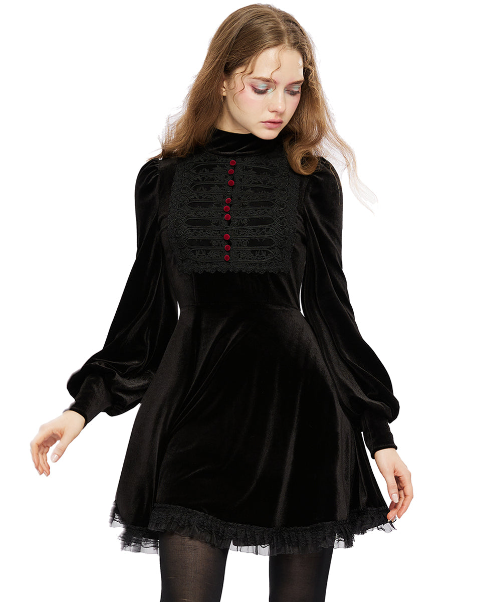 OPQ-1322 Daily Life Retrogothic Velvet A-Line Mini Dress