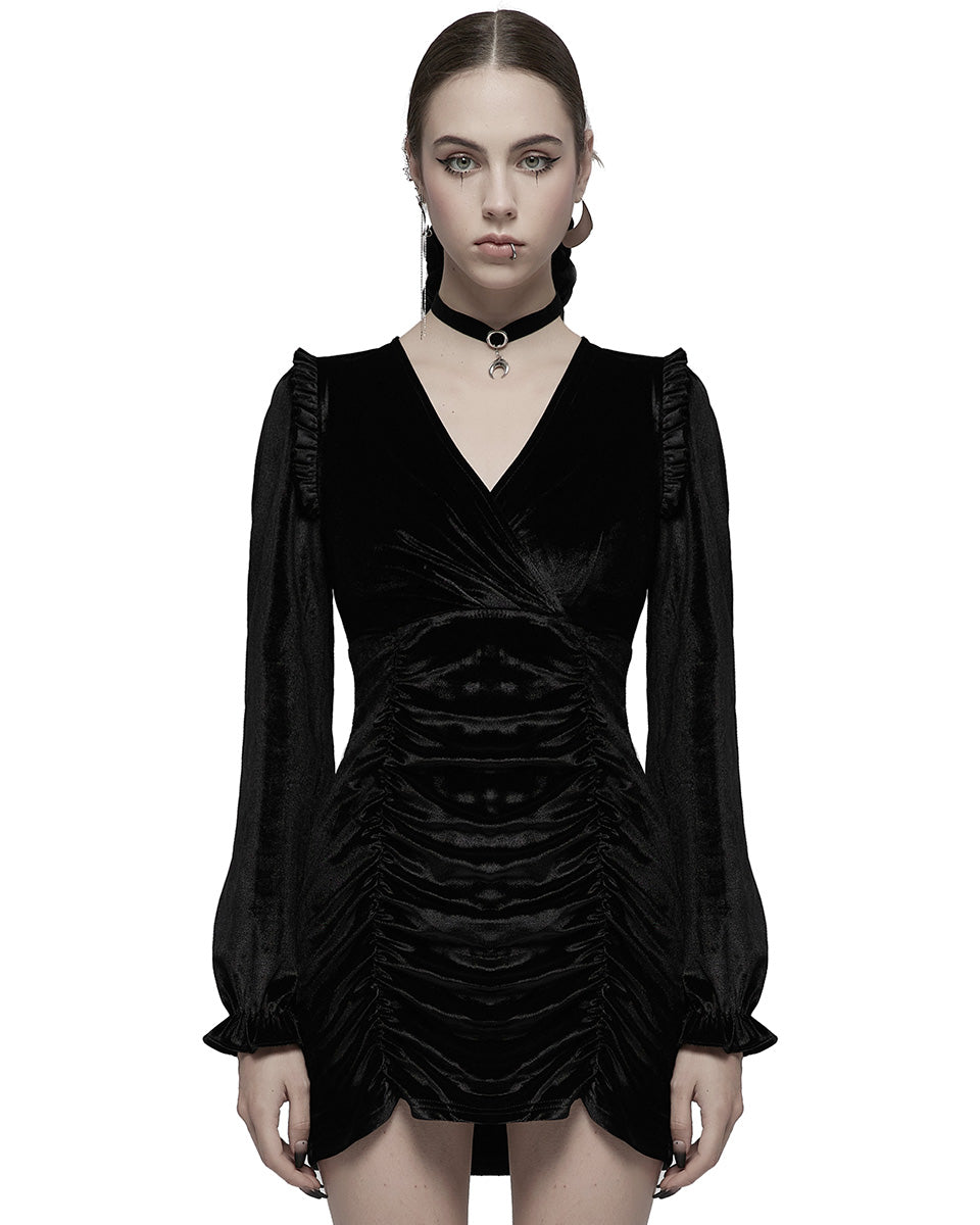 OGQ-111 Daily Life Urban Occult Dark Lolita Velvet Mini Dress