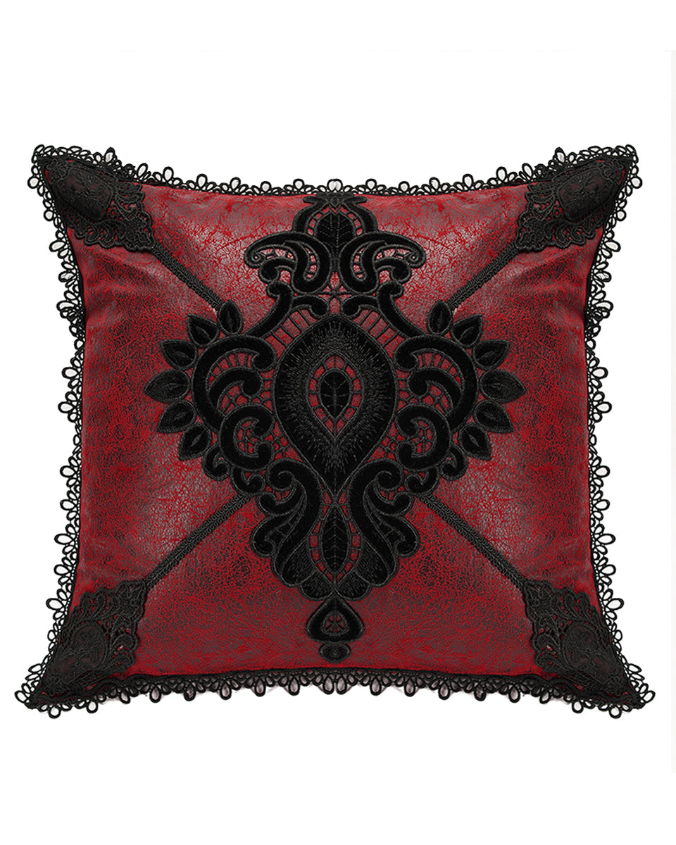 JZ-003 Gothic Home Lace Applique Filled Cushion - Red