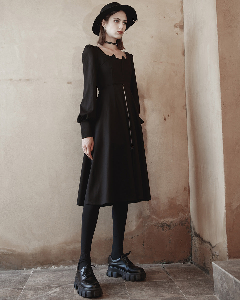 OPQ-1195 Daily Life Casual Gothic Crossover Midi Dress