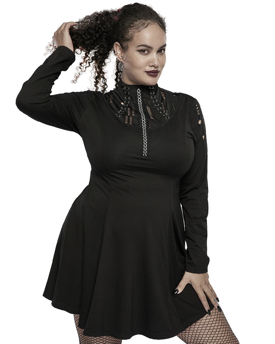 DQ-581 Gothic Broken Knit Chain Dress - Extended Size Range