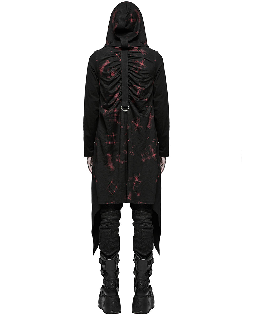 WY-1382 Mens Dark Punk Hooded Cloak Jacket - Black & Red