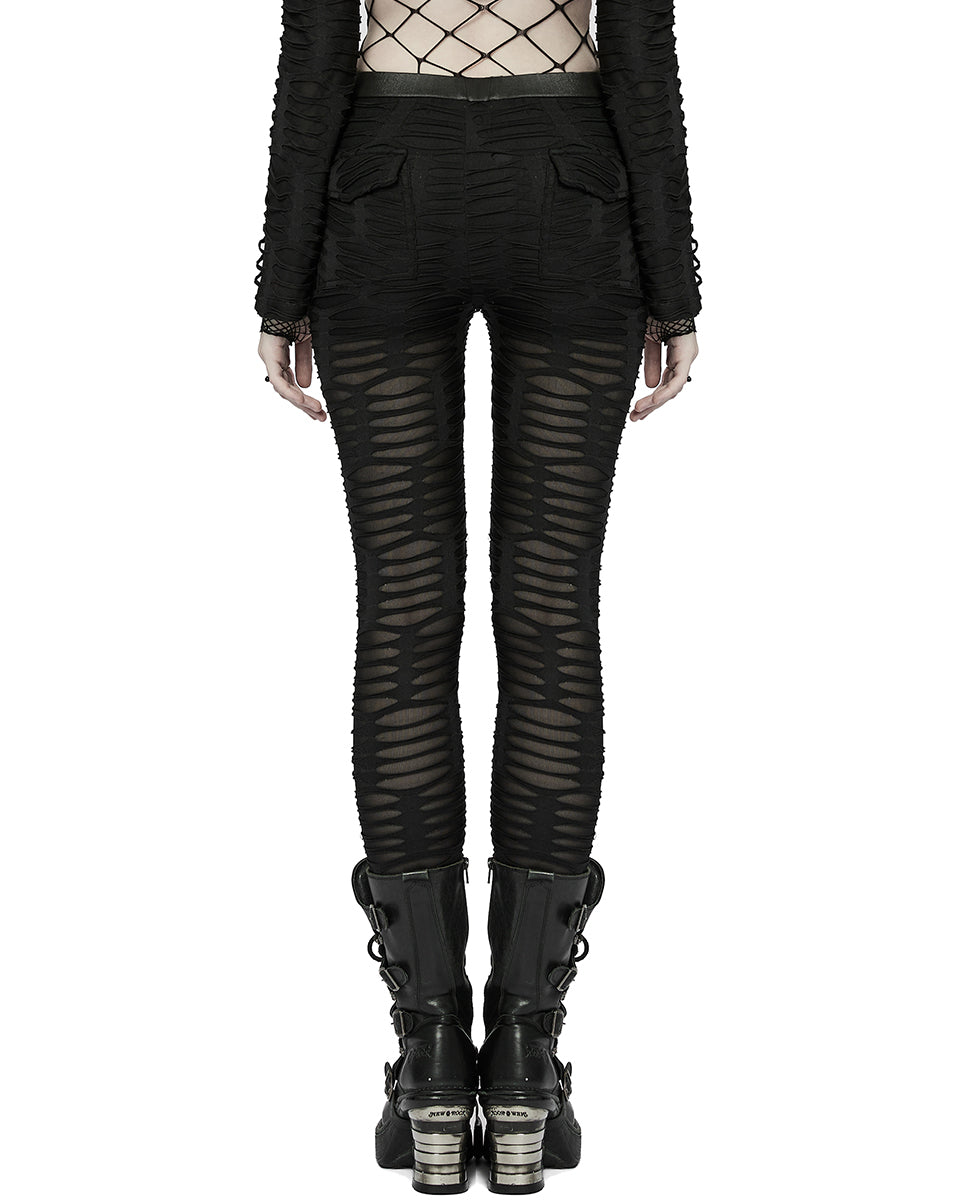 WK-537 Womens Subterrania Shredded Apocalyptic Grunge Leggings - Black