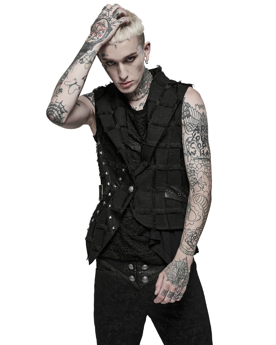 WY-1377 Mens Asymmetric Wasteland Punk Splicing Vest