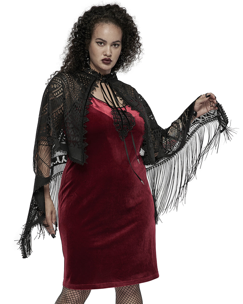 DY-1405 Plus Size Womens Gothic Lace Applique Fringed Shawl