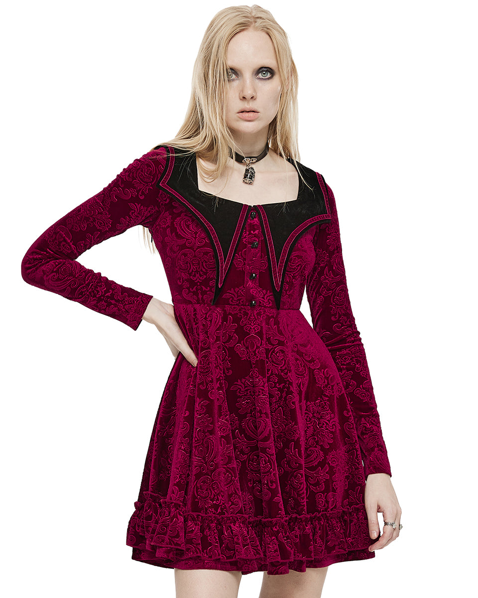 OPQ-1356 Daily Life Vampire Princess Velvet Mini Dress - Red & Black