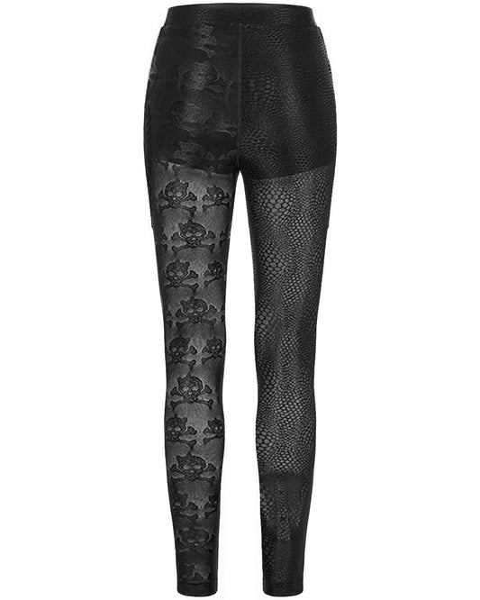 WK-516 Womens Gothic Lace Applique Leggings - Black & Red