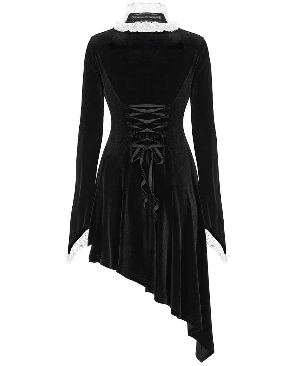 WQ-584 Womens Gothic Asymmetric Velvet Evening Dress - Black & White