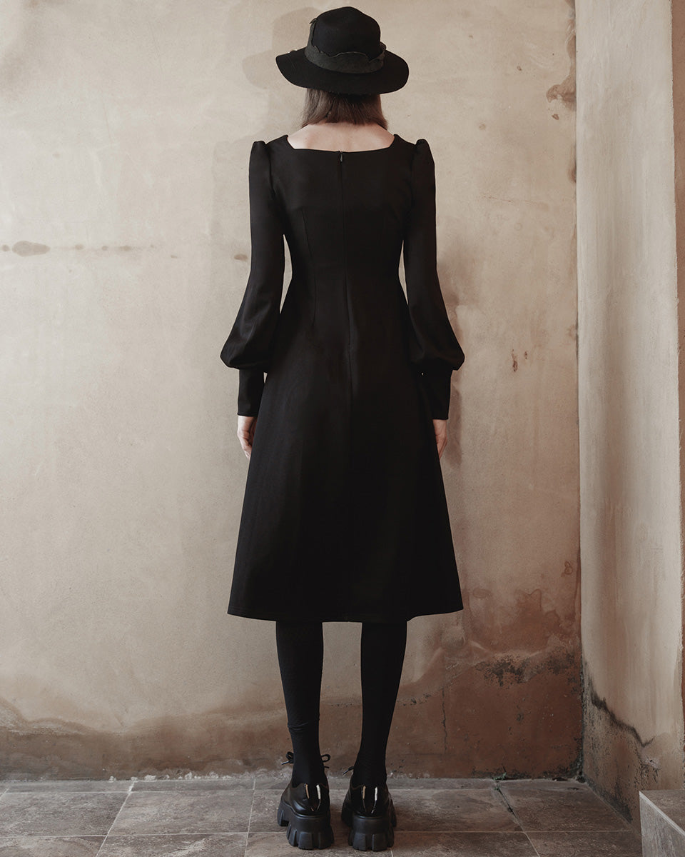 OPQ-1195 Daily Life Casual Gothic Crossover Midi Dress