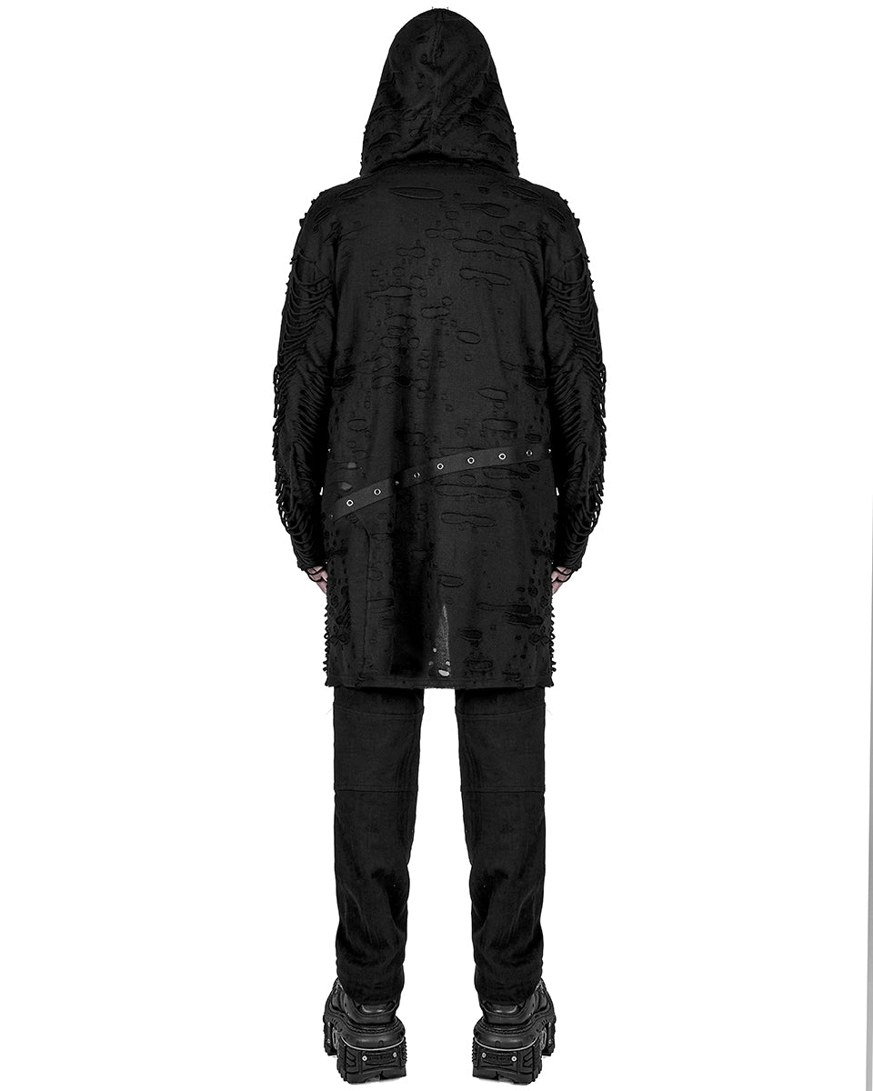 WY-1374 Mens Apocalyptic Gothic Hooded Broken Knit Cloak