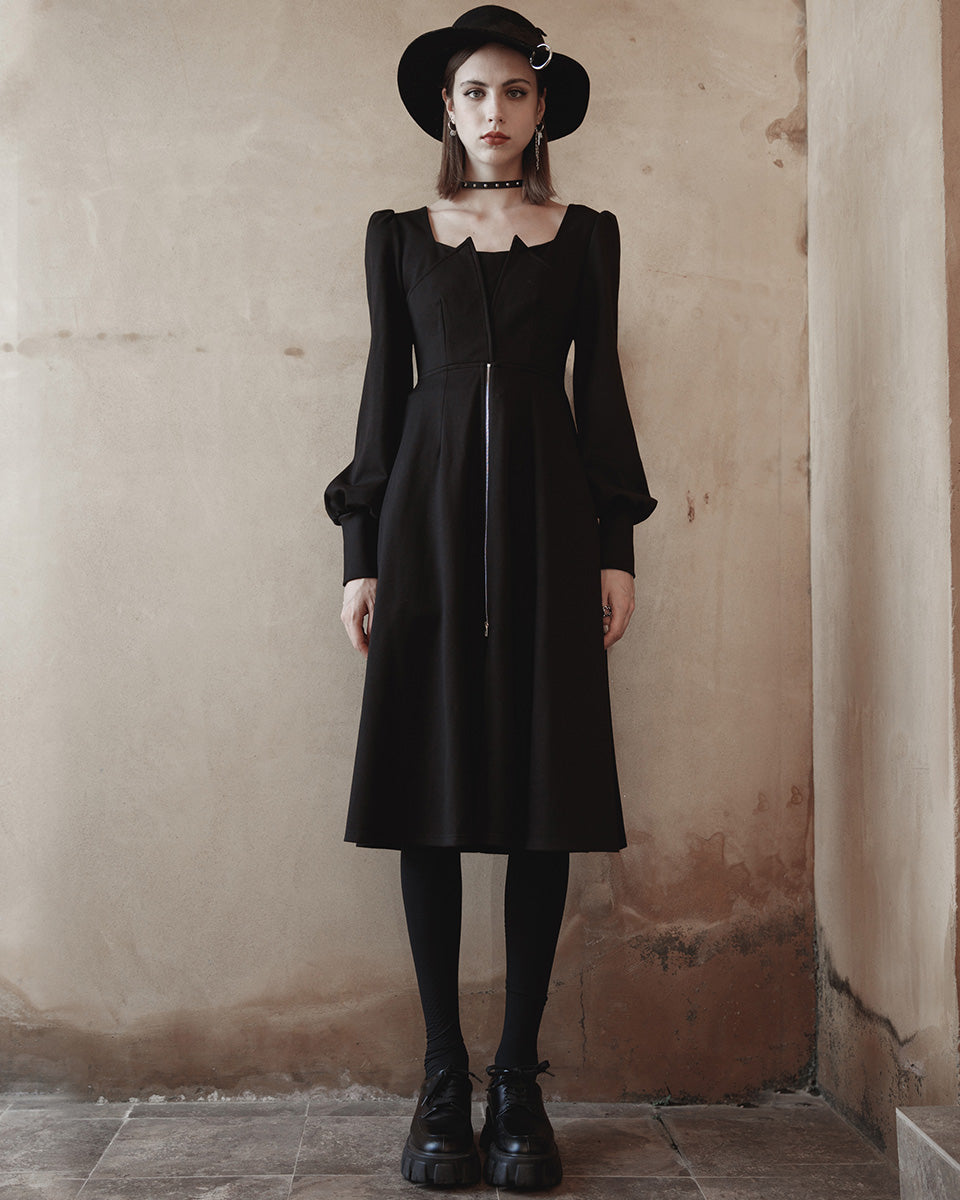 OPQ-1195 Daily Life Casual Gothic Crossover Midi Dress