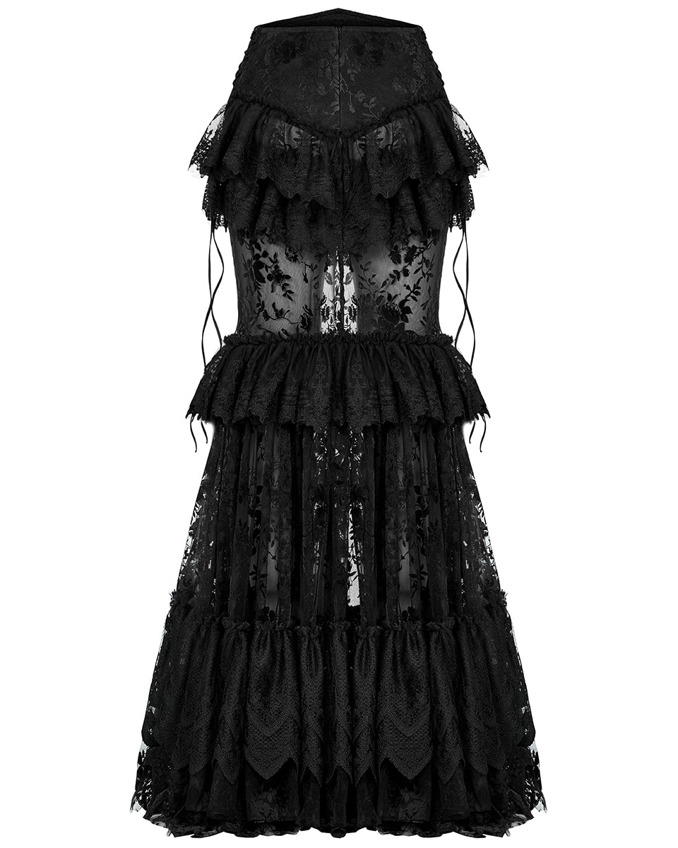 WQ-629 Dark Decadence Flocked Lace Gothic Maxi Skirt