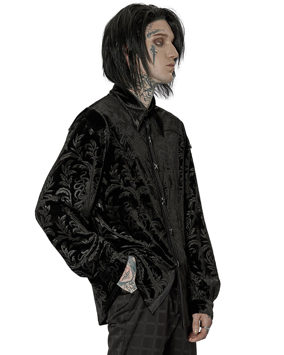 WY-1428 Mens Kraken Baroque Gothic Embossed Velvet Shirt