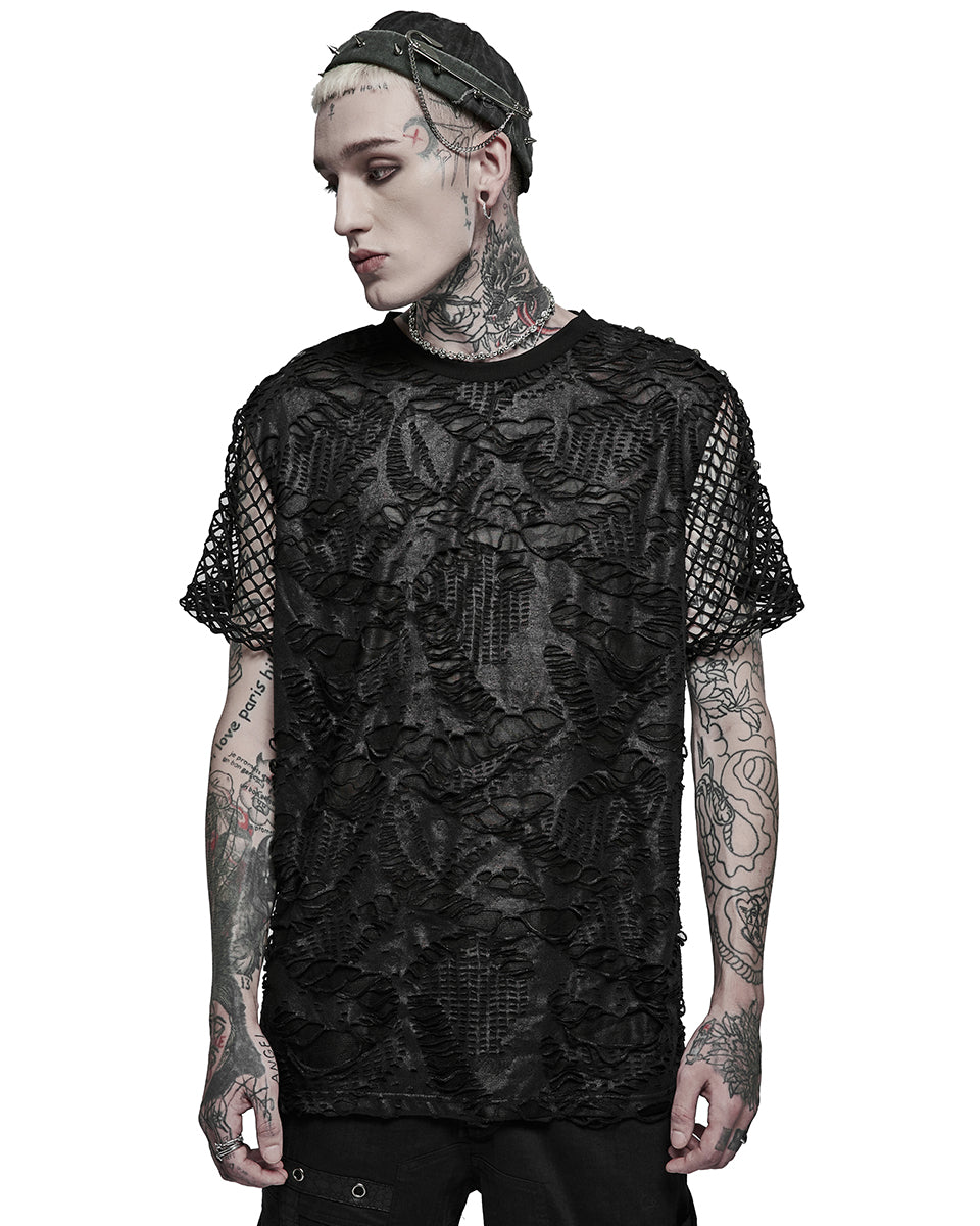 WT-703 Mens Apocalyptic Broken Mesh Tee