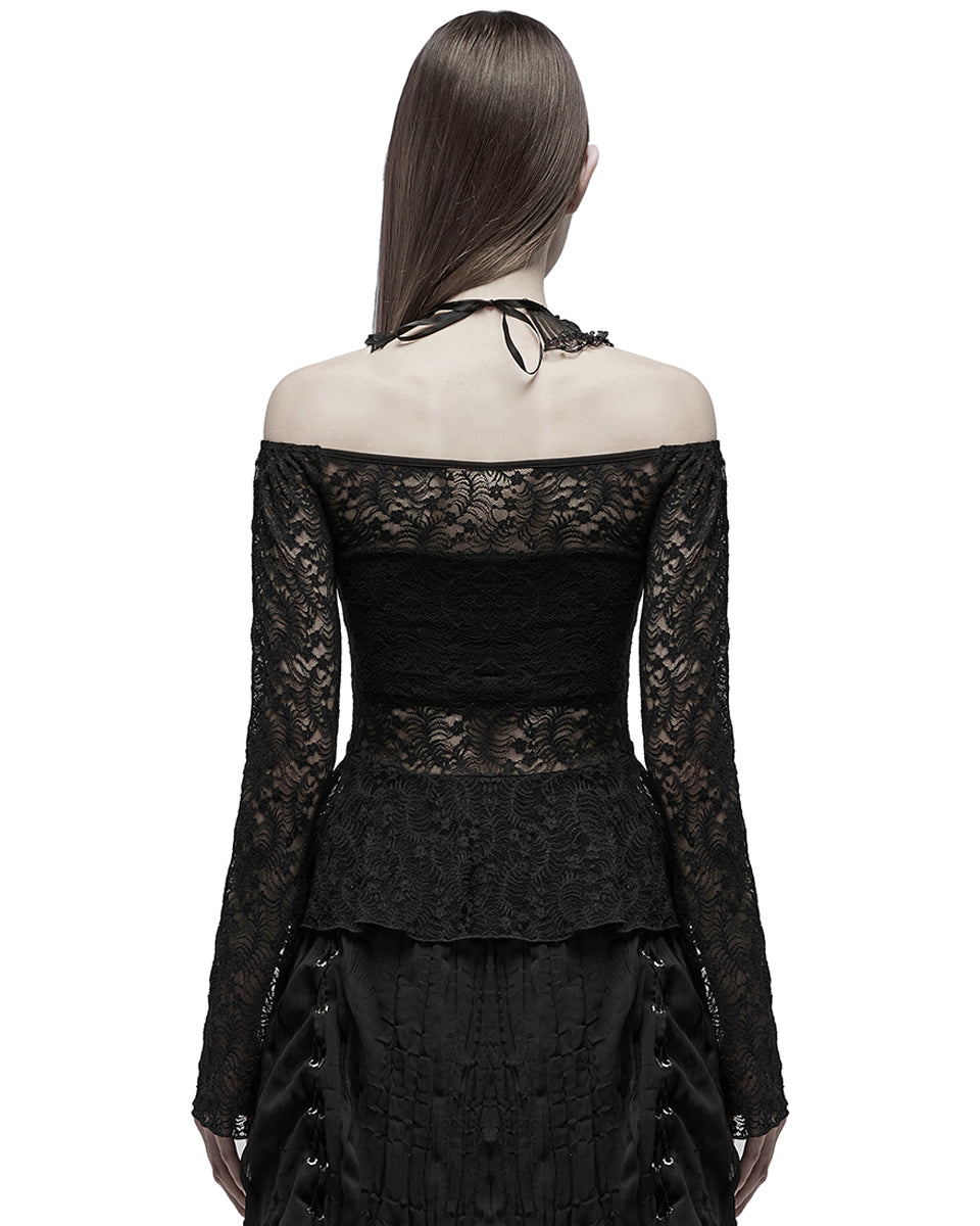 WT-697 Womens Gothic Lace Applique Off Shoulder Top