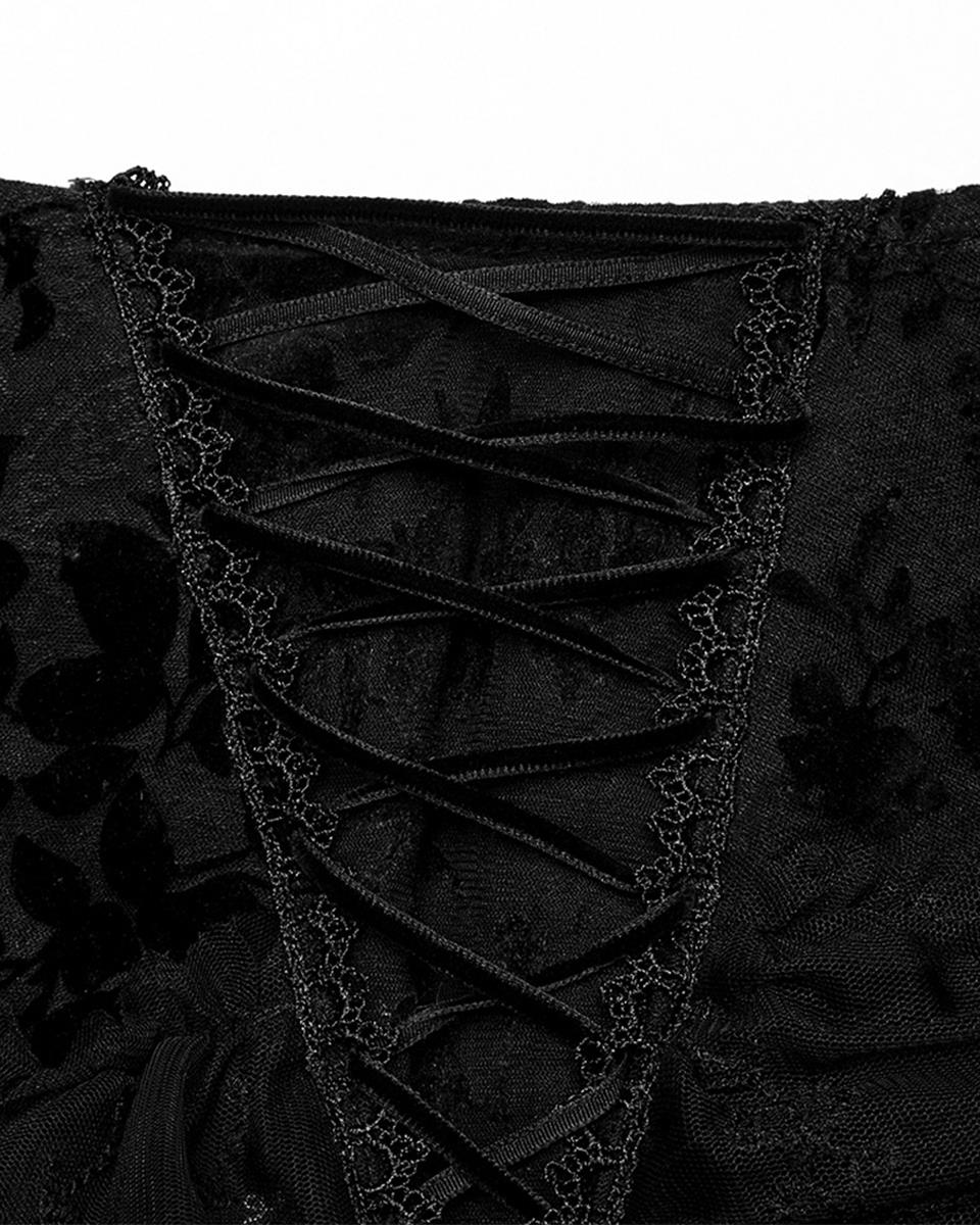 WQ-629 Dark Decadence Flocked Lace Gothic Maxi Skirt