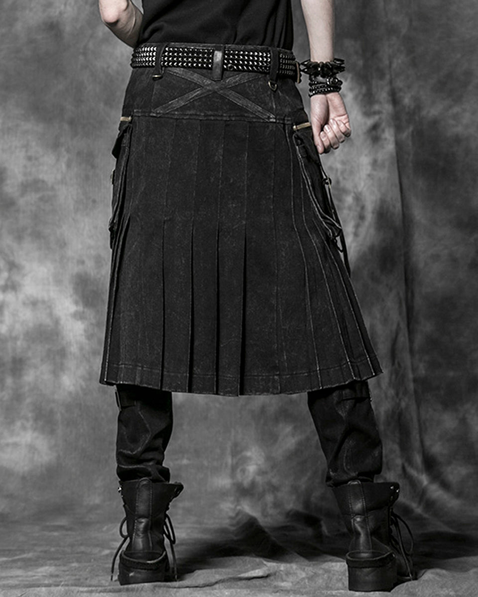 Q-225 Mens Acid Reign Apocalyptic Utility Kilt - Black