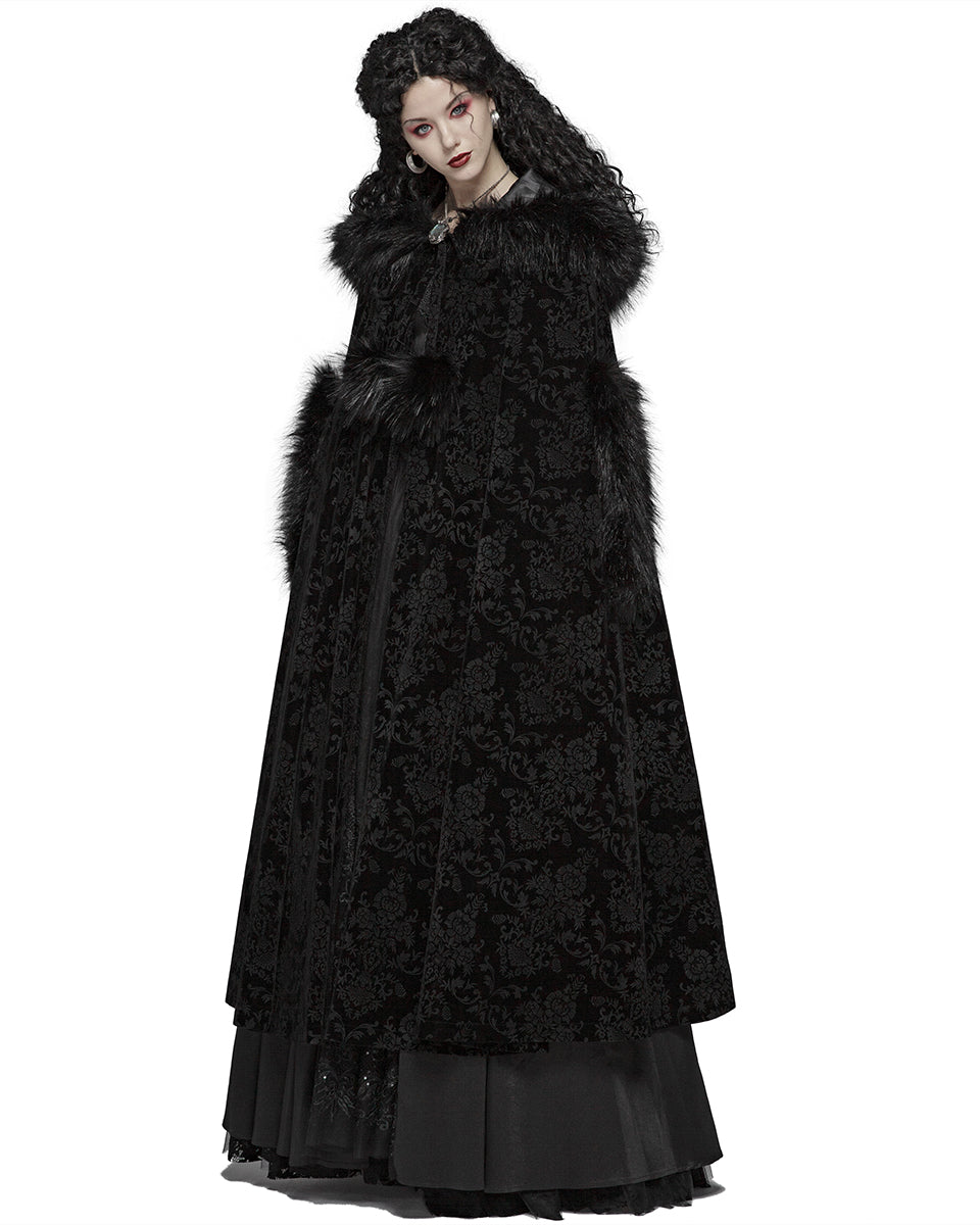 WY-1038 Cassiopeia Womens Gothic Velvet Cloak - Black Damask