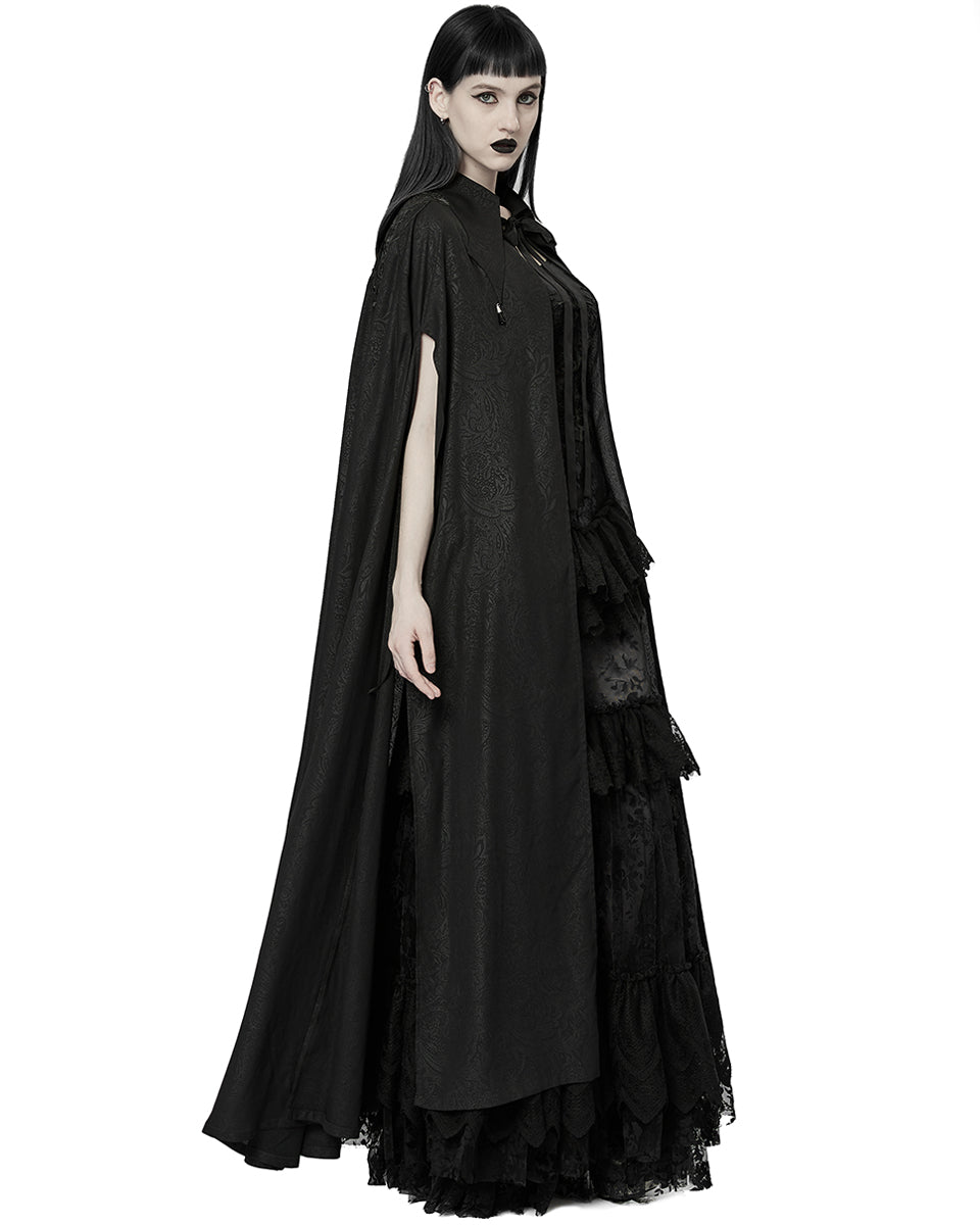 WY-1454 Womens Baroque Gothic Lace Applique Chiffon Travelling Cloak