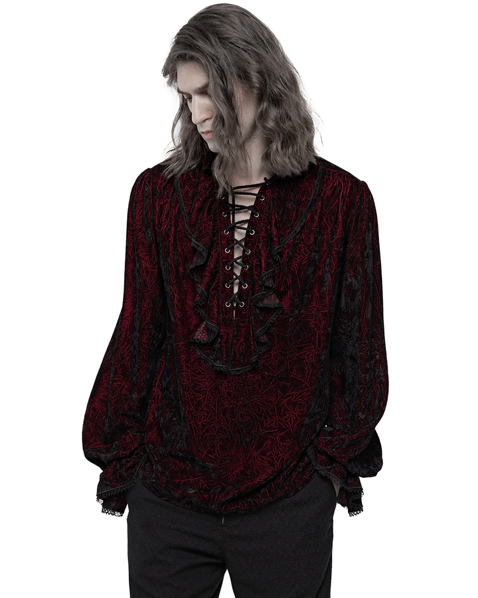 WY-1266 Balthasar Mens Velvet Gothic Vampire Poet Shirt - Red & Black