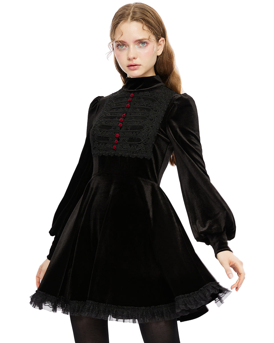 OPQ-1322 Daily Life Retrogothic Velvet A-Line Mini Dress