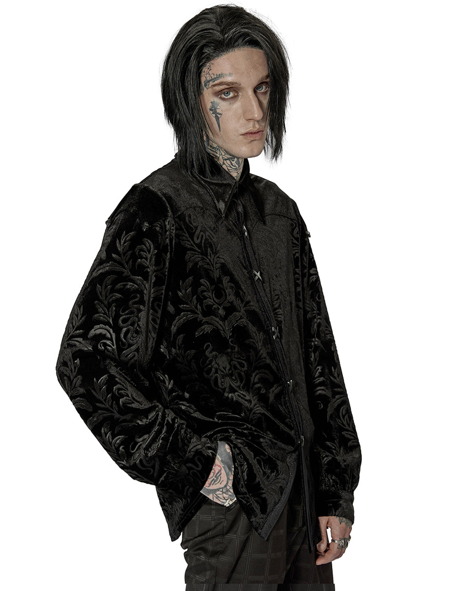 WY-1428 Mens Kraken Baroque Gothic Embossed Velvet Shirt