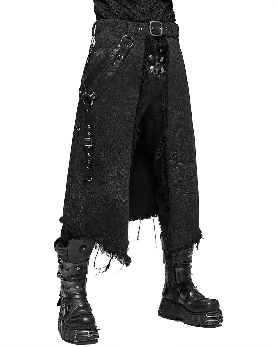 WQ-561 Mens Distressed Apocalyptic Punk Half-Skirt Kilt