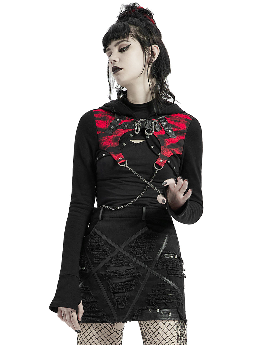 WY-1313 Serpentine Womens Punk Hooded Bolero - Black & Red