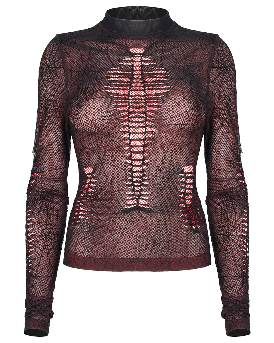 WT-695 Arachnaphilia Womens Shredded Mesh Top - Red