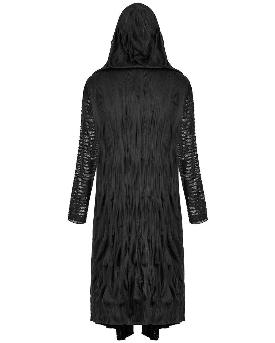 WY-1425 Mens Dark Dystopian Gothic Hooded Broken Knit Splicing Cloak