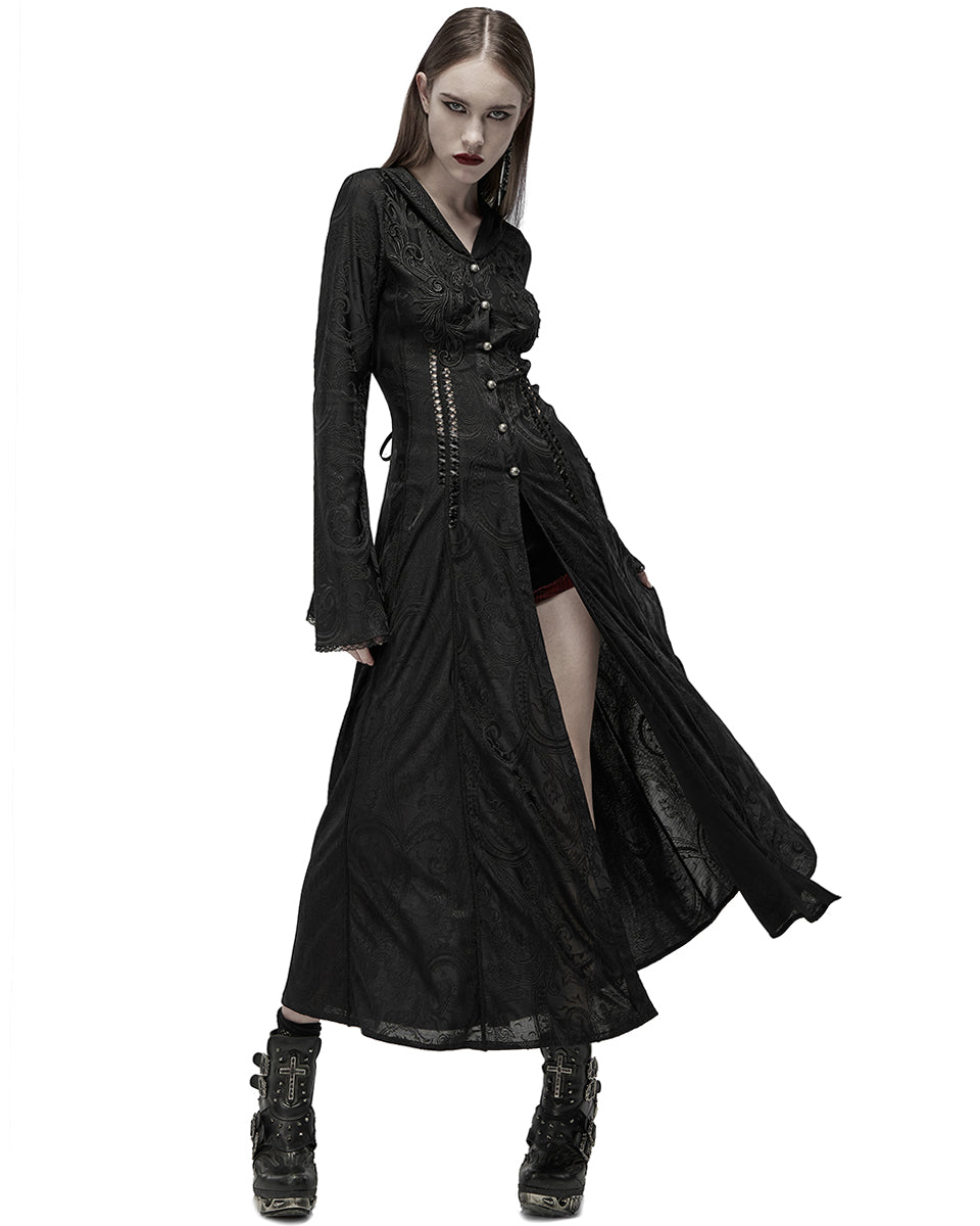 WY-1359 Womens Dark Gothic Cutout Applique Jacquard Hooded Cloak Jacket