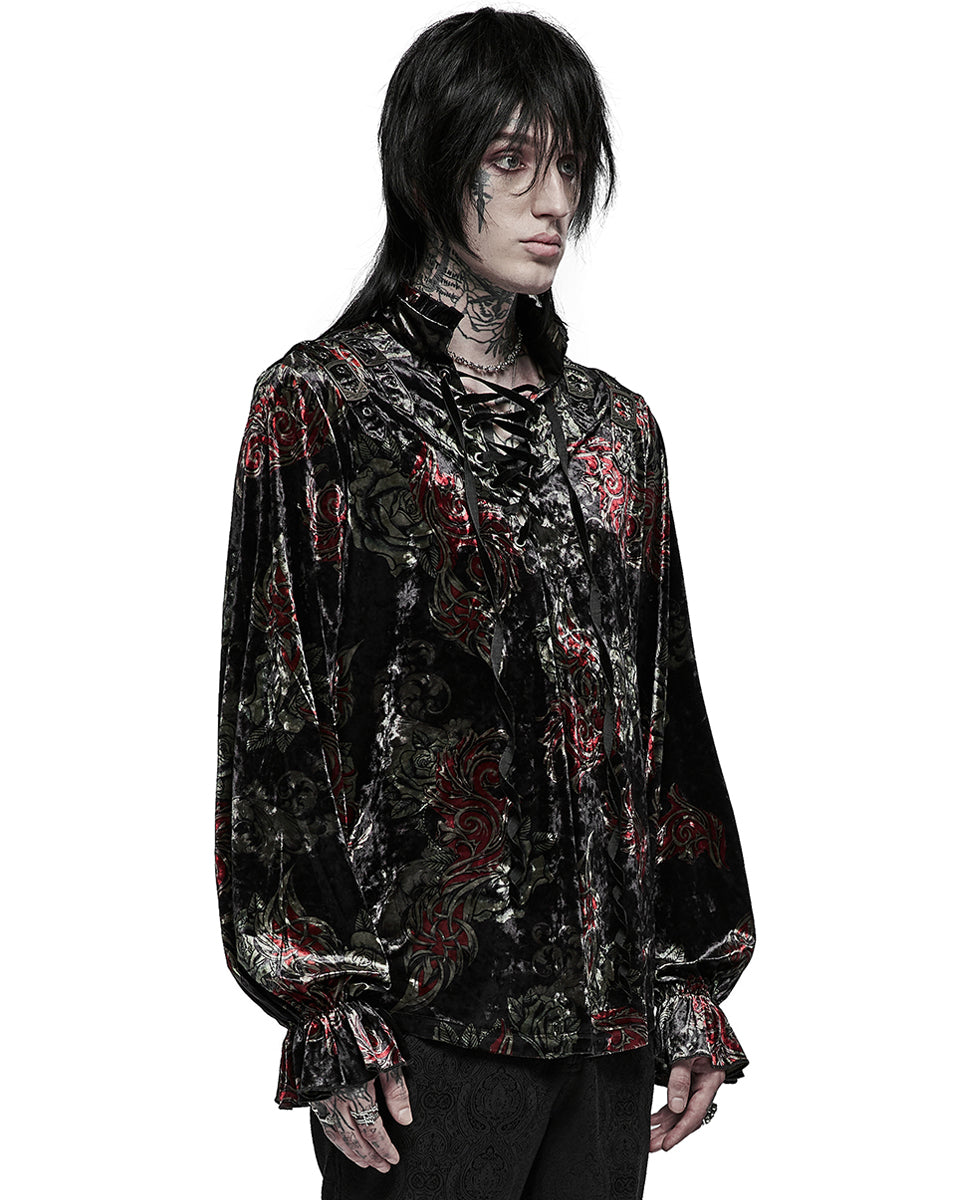 WY-1364 Mens Floral Tattoo Velveteen Pirate Shirt