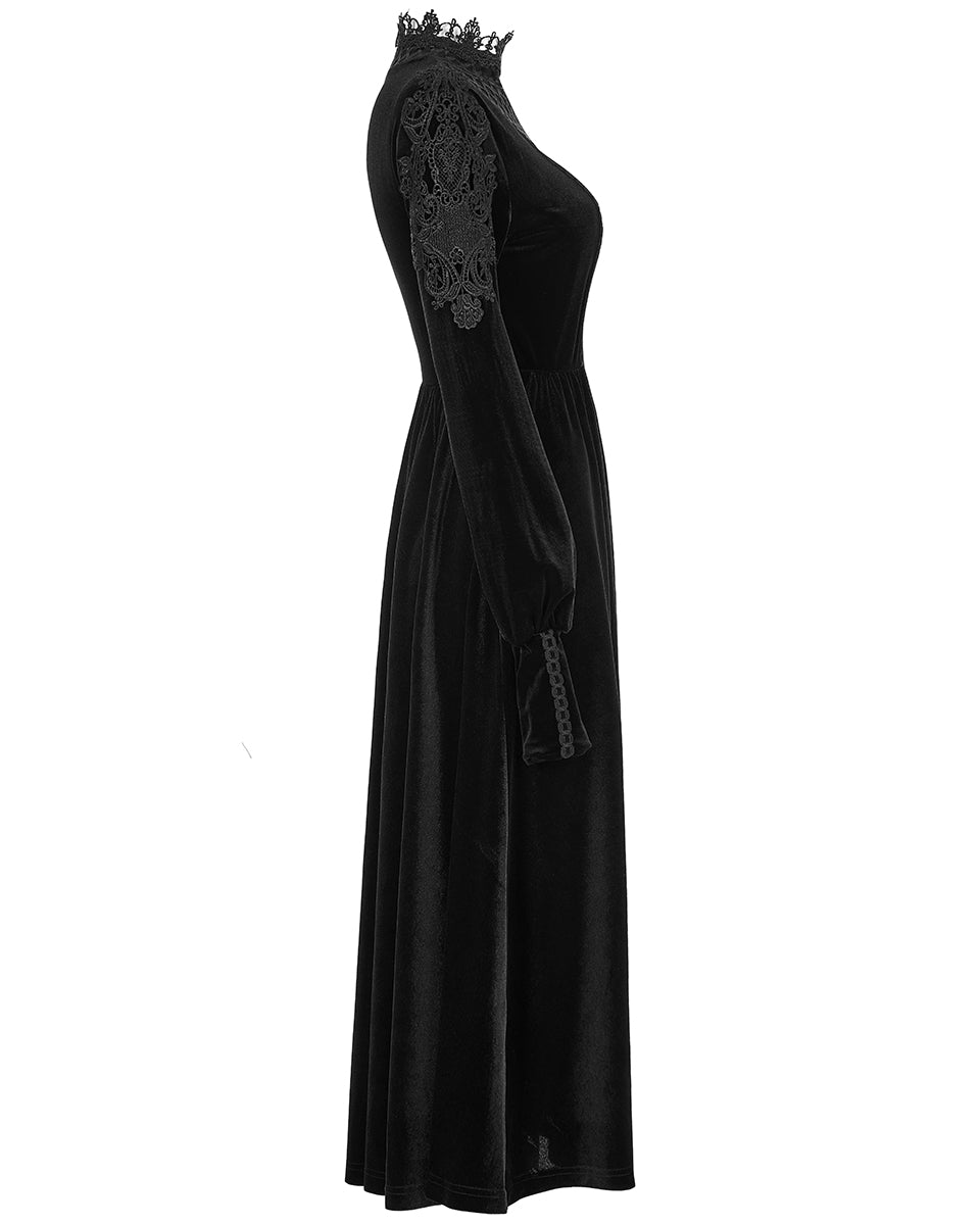 WQ-586 Womens Gothic Lace Applique Velvet Mourning Dress