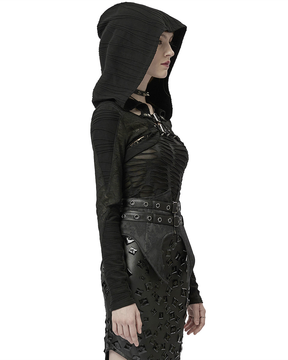 WY-1475 Womens Post Apocalyptic Techwear Gothic Hooded Bolero Top