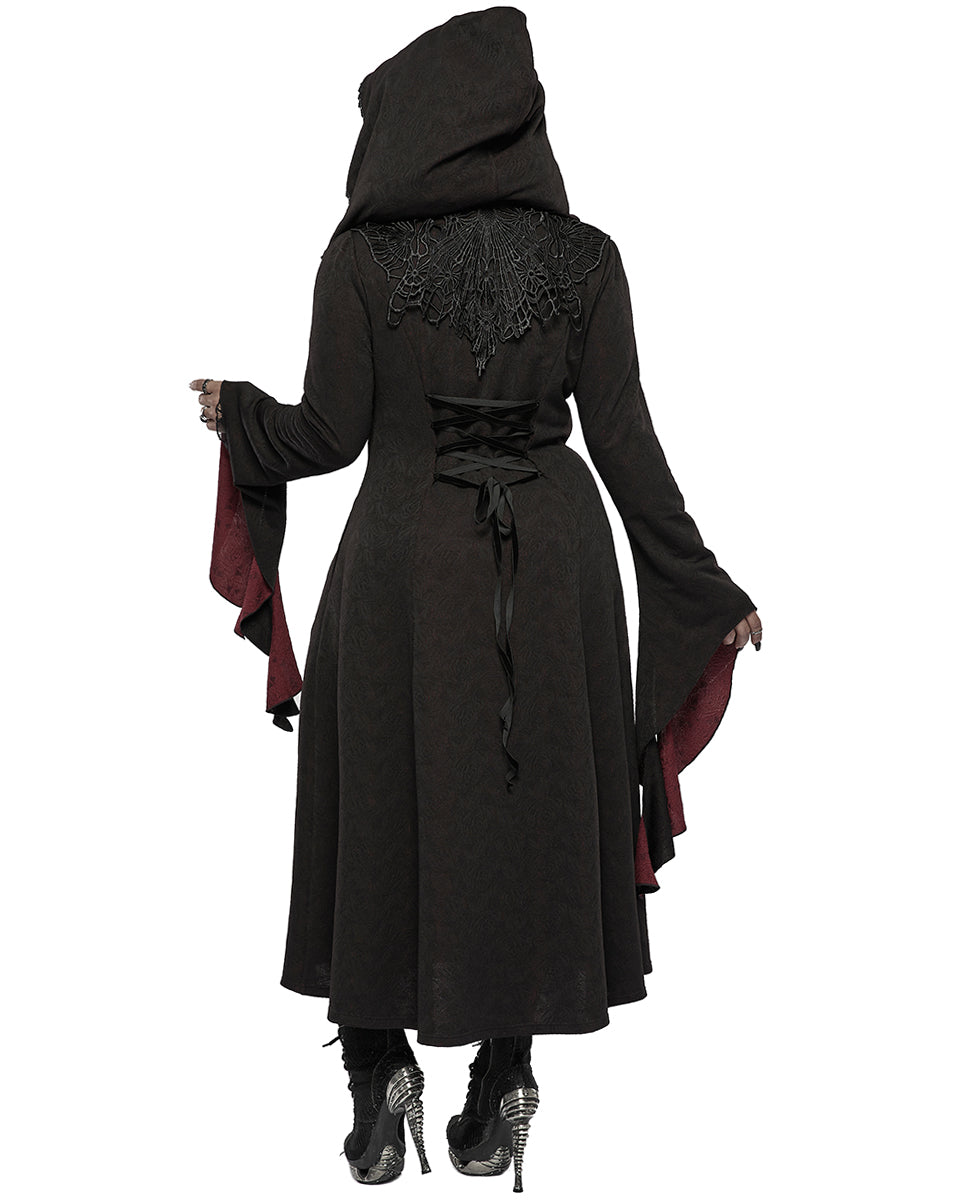 DY-1404 Womens Gothic Lace Applique Cloak Jacket - Black & Red - Extended Size Range