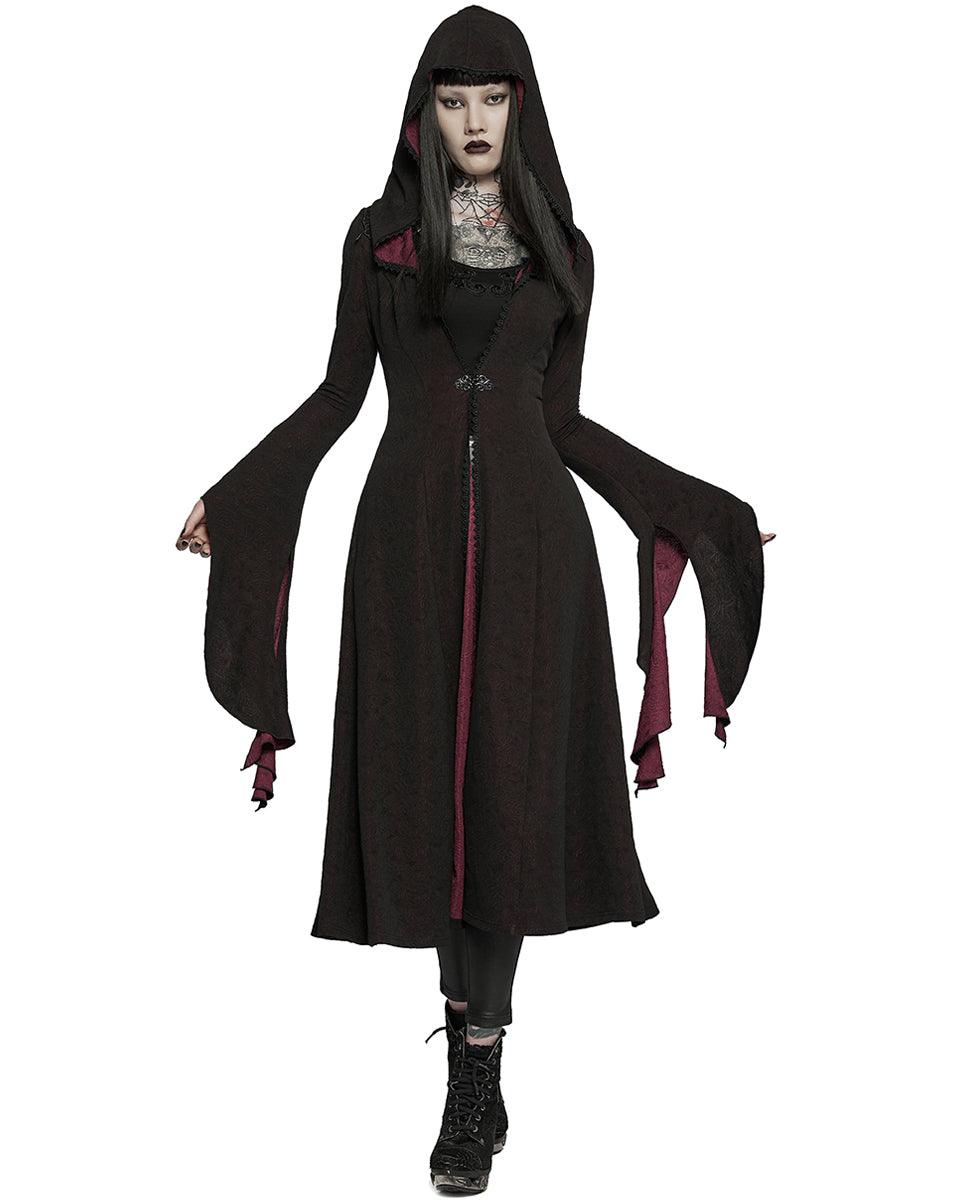 DY-1404 Womens Gothic Lace Applique Cloak Jacket - Black & Red - Extended Size Range